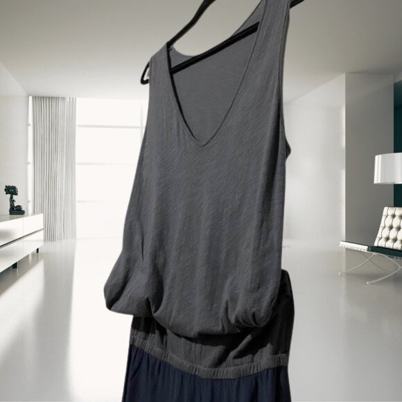 Monrow Grey and Blue Maxi Dress – V-Neck, Side Slit, Elastic Waist, Size Medium - Picture 5 of 10